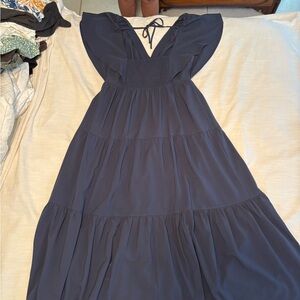 Market & Spruce Navy V-Neck Tiered Maxi Dress